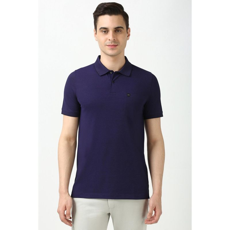 Peter England Men Purple Blended Fabric Solid Collar Neck Polo T-Shirt (M)