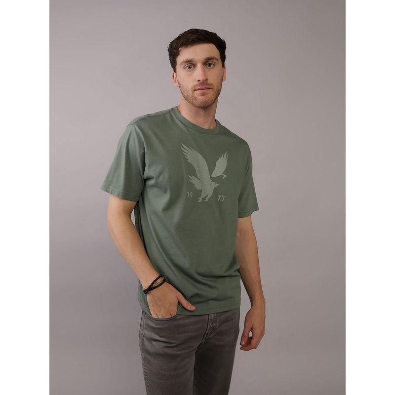 American Eagle Men Green Blended Fabric Graphic Printed Crew Neck T-Shirt (M)