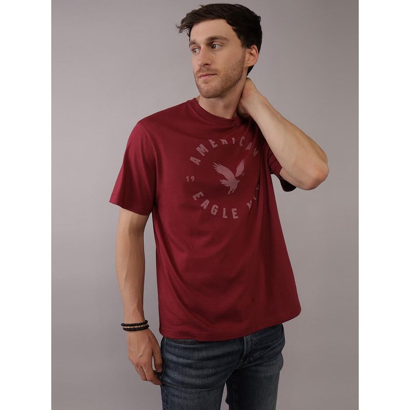 American Eagle Men Red Blended Fabric Graphic Printed Crew Neck T-Shirt (S)