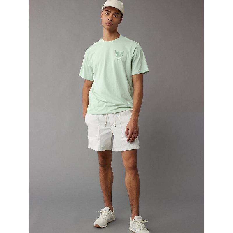 American Eagle Men Green Blended Fabric Solid Crew Neck T-Shirt (XS)