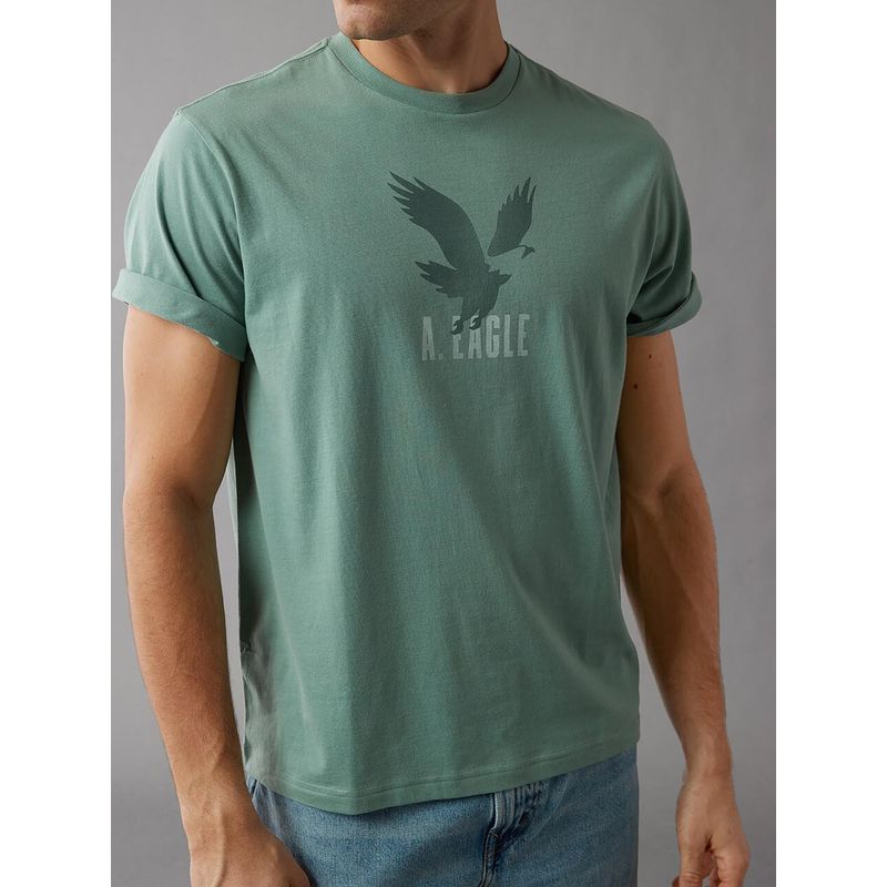 American Eagle Men Green Blended Fabric Graphic Printed Crew Neck T-Shirt (XS)