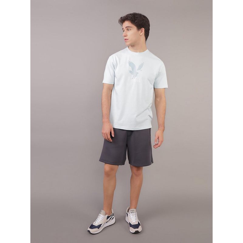 American Eagle Men Light Blue Blended Fabric Graphic Printed Crew Neck T-Shirt (S)