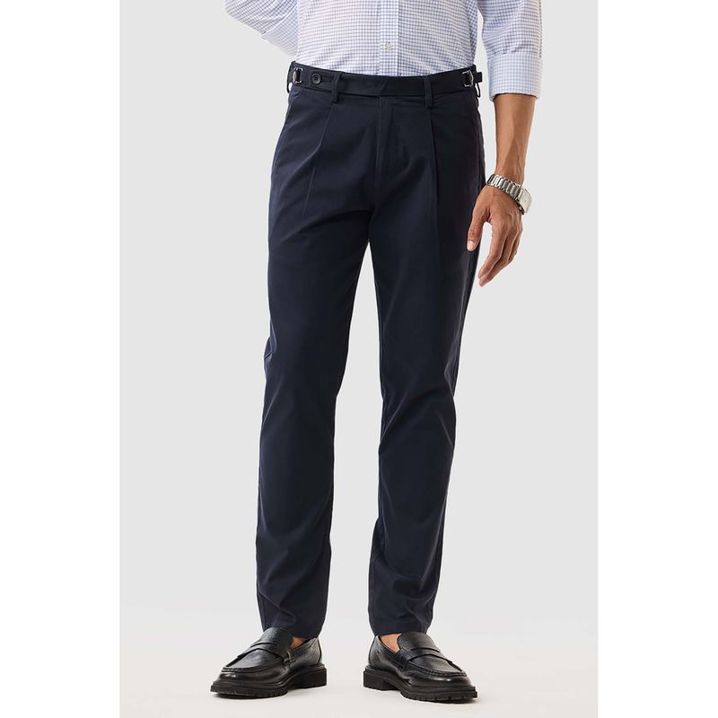 Snitch Navy Blue Solid Slim Fit Trouser (32)