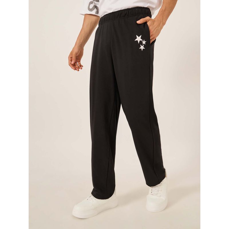 Styli Black Printed Regular Fit Trackpant (L)