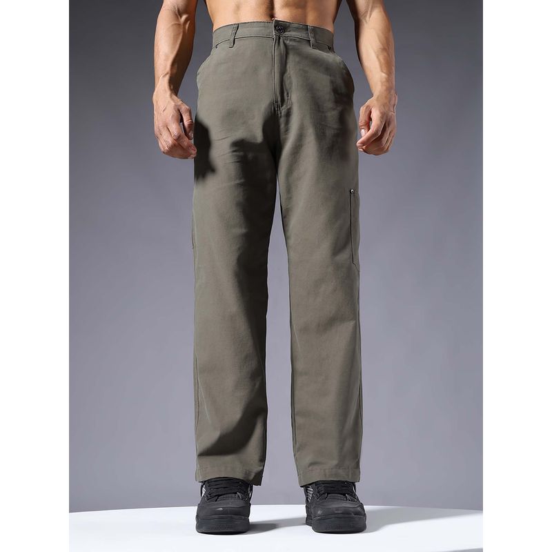 PRONK Olive Solid Regular Fit Trouser (M)