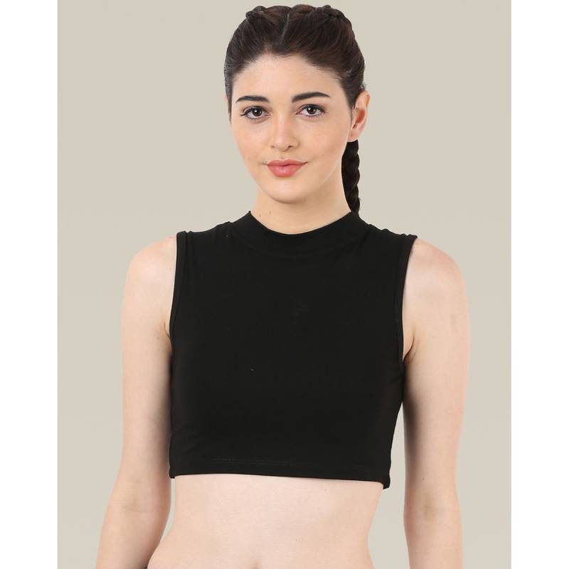 The Dance Bible Sleeveless Mock Neck Black Sports Crop Top (M)