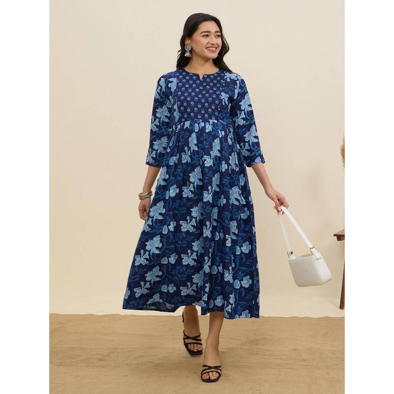 MomToBe Women's Cotton Deep Royal Blue Maternity Dress (L)