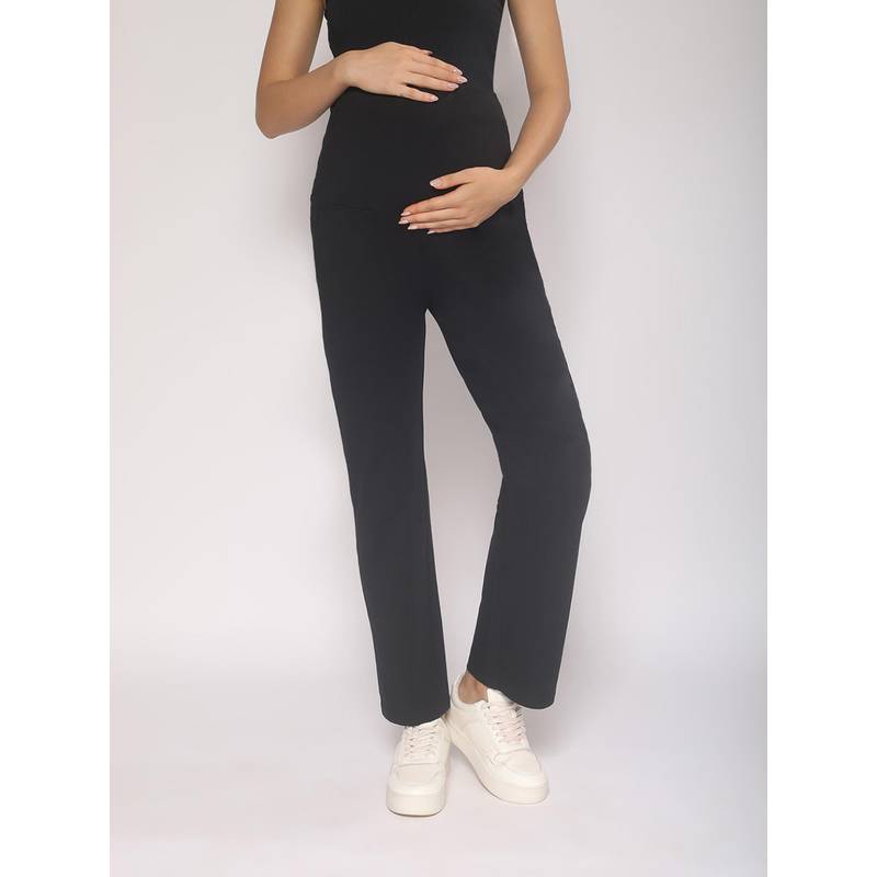 MomToBe Women High Rise Straight Fit Black Maternity Track Pant (XL)