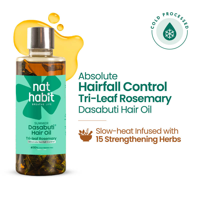 Nat Habit Trileaf Rosemary Hair Fall Control Summer Ayurvedic Hair Oil With Hibiscus, Neem & Curry