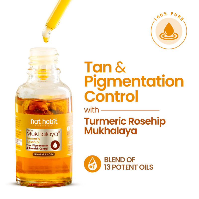 Nat Habit Turmeric Rosehip Face Oil for Oily Skin, Gua Sha, Detan & Dark Spots Reduction, Mukhalaya