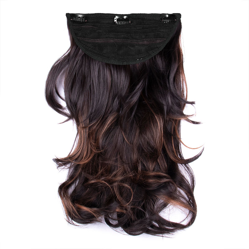 Streak Street Clip-In 18 Out Curl Dark Brown Hair Extensions With Copper Highlights