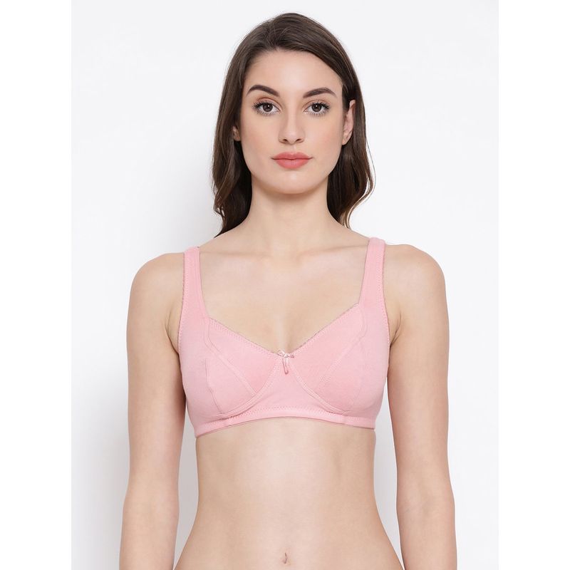 Buy Clovia Cotton Spandex Solid Non-Padded Full Cup Wire Free Everyday Bra  - Light Pink online