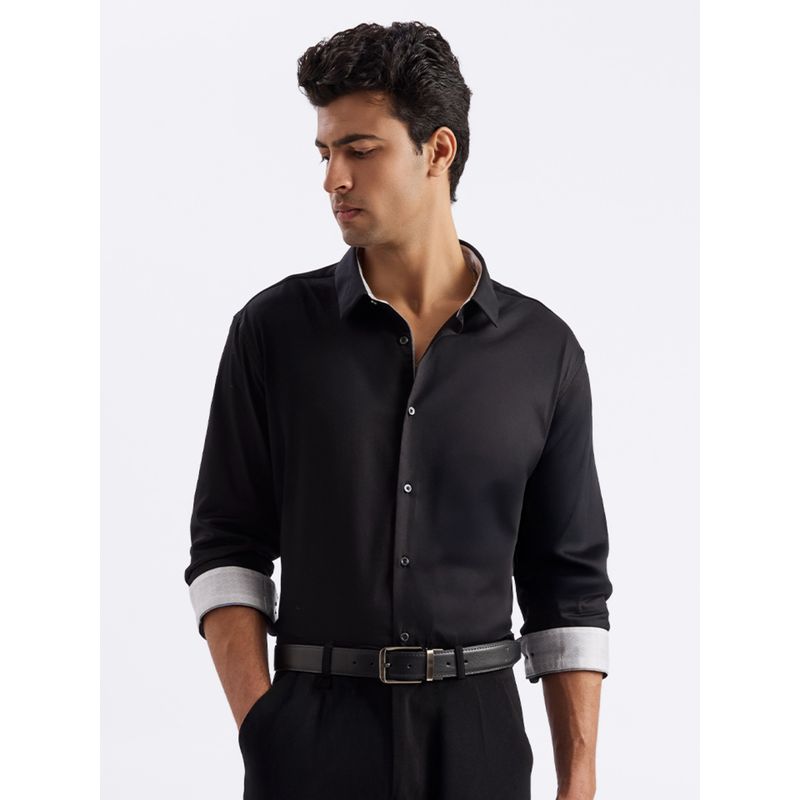 KINGDOM OF WHITE Giza Cotton Slim Fit Black Party Formal Shirt (39)