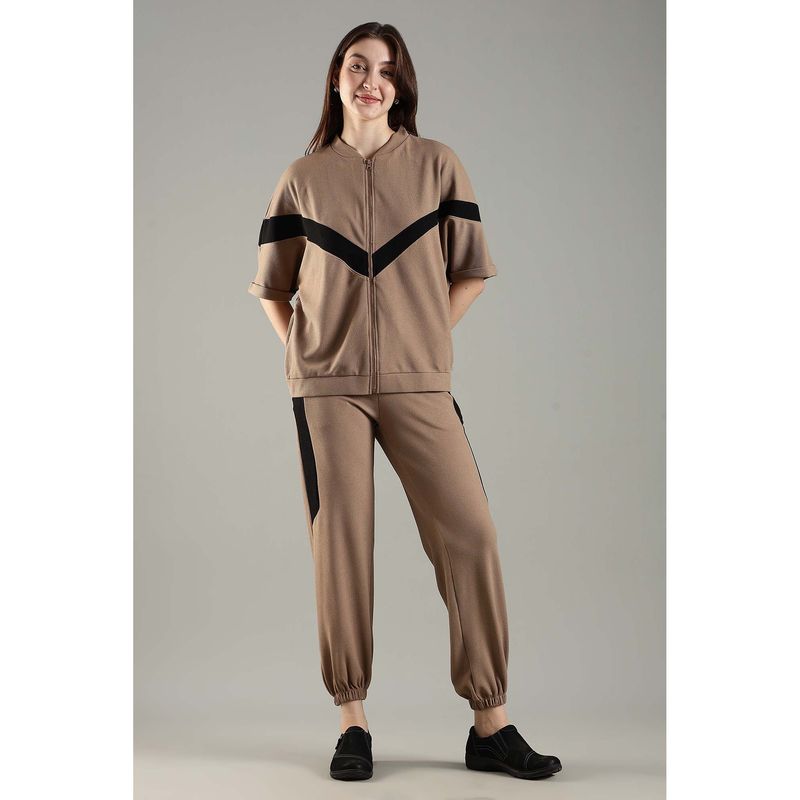 DOMIN8 Brown Women’s V-Neck short sleeve Jacket & Jogger (S)