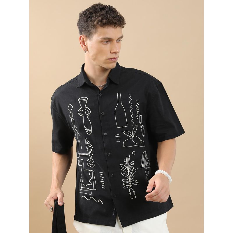 HIGHLANDER Men Black Droopshoulder Oversized Shirt (XL)