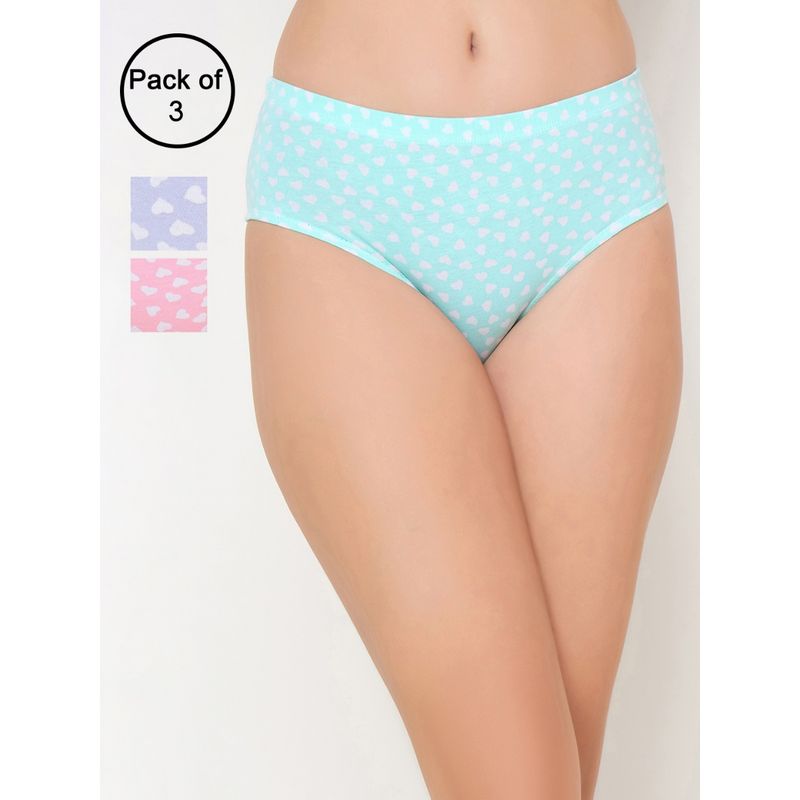 Clovia Cotton Spandex Medium Waist Inner Elastic Hipster Panty - Multi-Color (Pack of 3) (2XL)
