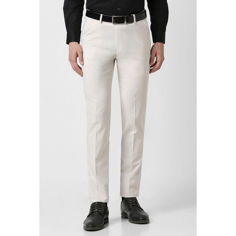 Peter England Men White Textured Slim Fit Formal Trousers (34)