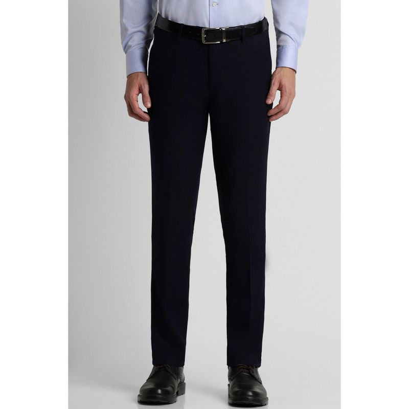 Peter England Men Navy Blue Check Slim Fit Formal Trousers (30)