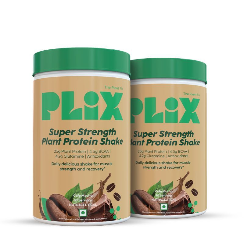PLIX Strength Plant Protein Powder, Post Workout Recovery, Energy & Stamina Boost - Cafe Mocha
