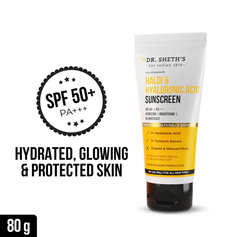 Dr. Sheth'S Haldi & Hyaluronic Acid Sunscreen Spf 50+ Pa+++ For All Skin Type