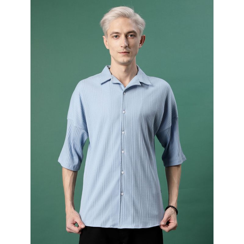 RIGO Men Light Blue Rib Textured Oversized Shirt (S)