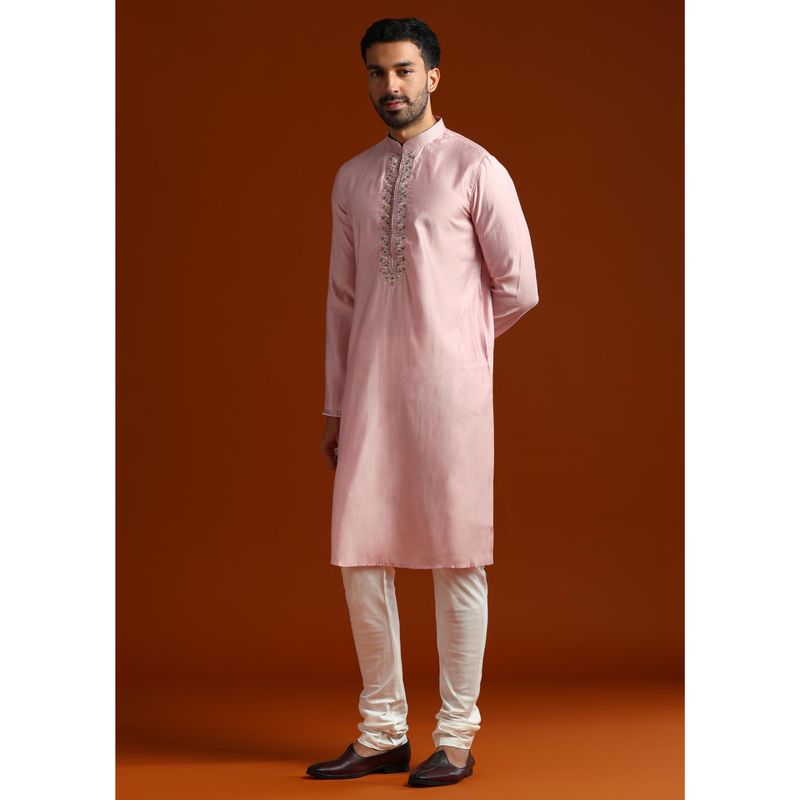 KALKI FASHION Pink Viscose Mandarin Neck Kurta with Pant (XL)