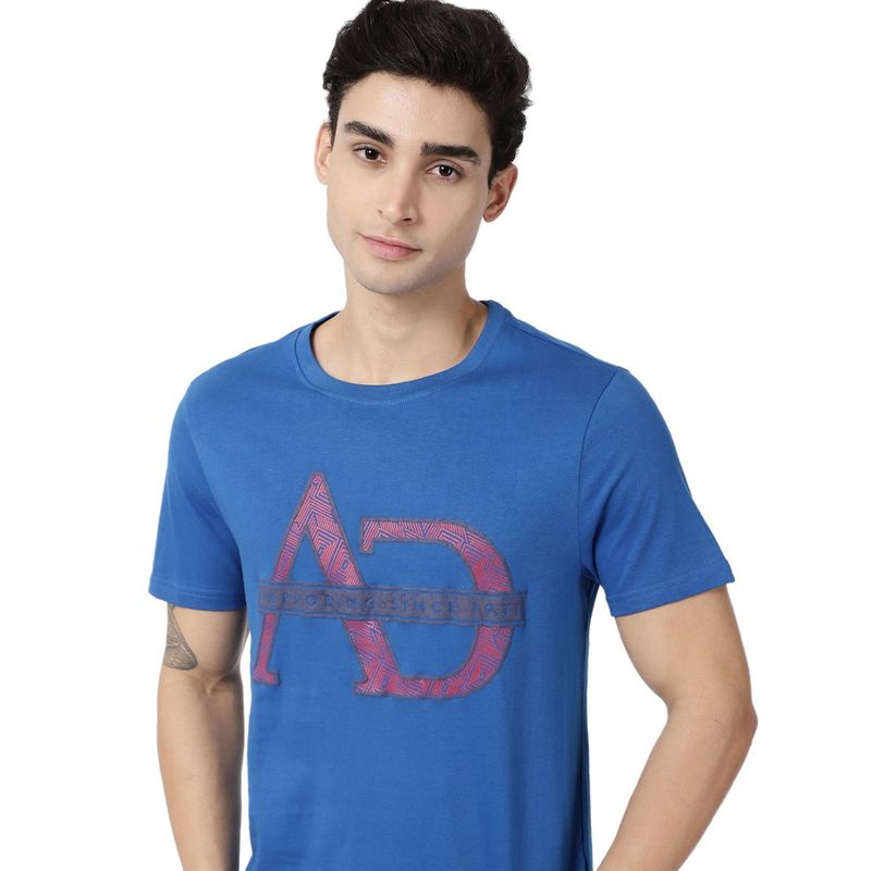 AD By Arvind Men Printed Royal Blue Tshirt (S)