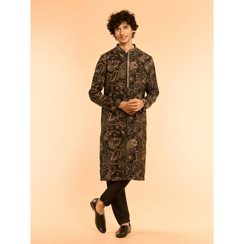 Diwas by Manyavar Black Elegance Kurta with Pyjama (L)