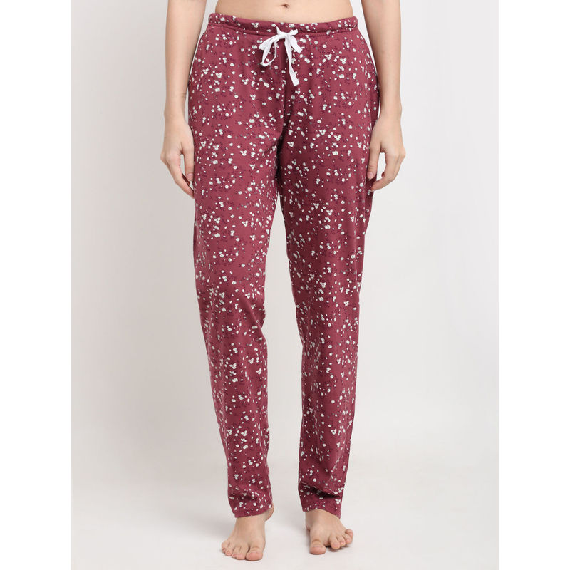 Kanvin Womens Printed Pyjamas Maroon (S) Maroon