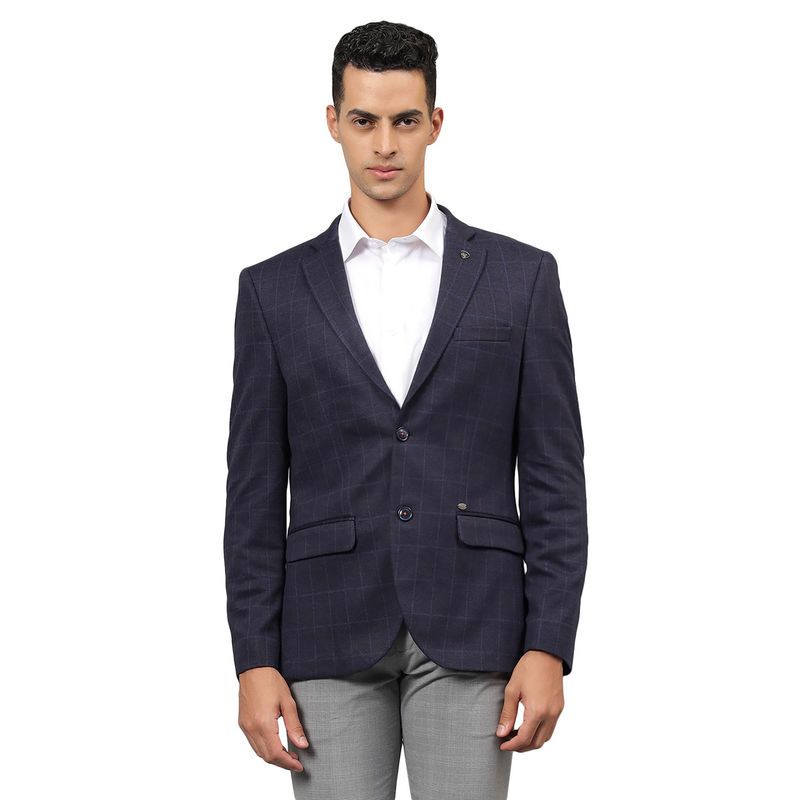 Cantabil Men Checkered Navy Blue Winter Blazer (36)
