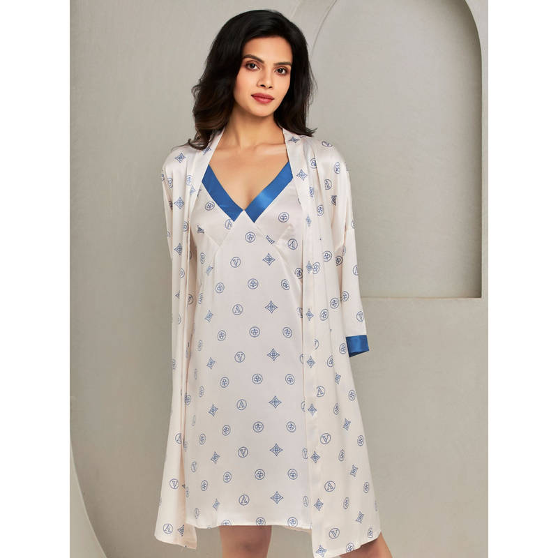 Addery Cream Robe Style Sleepwear Nightdress with Shrug (Set of 2) (M)
