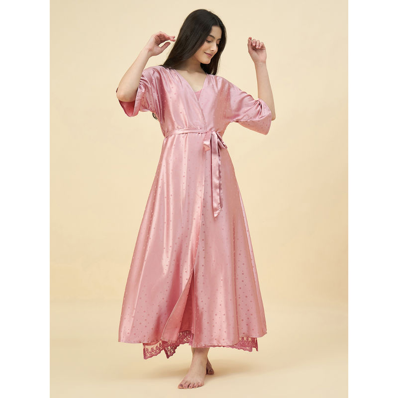 The Kaftan Company Blush Pink Satin Elegance Nightdress with Cover-Up (Set of 2) (L)