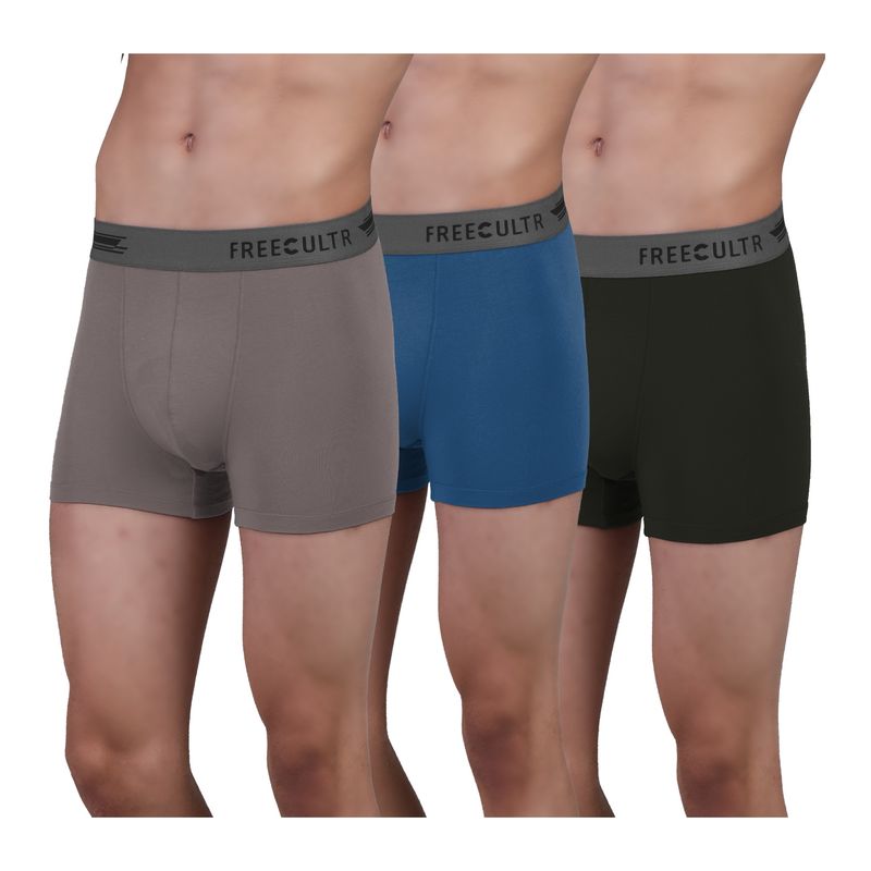 FREECULTR Men's Anti-Microbial Air-Soft Micromodal Underwear Trunk, Pack of 3 - Multi-Color (XL)
