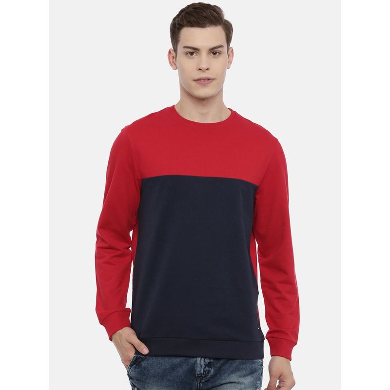 3PIN Men Red Colourblocked Sweatshirt (M)