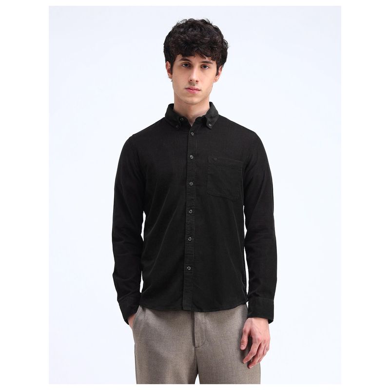 Flying Machine Black Courduroy Slim Fit Shirt (40)