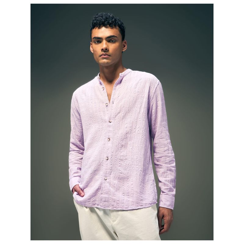Flying Machine Purple Regular Fit Seersucker Shirt (44)