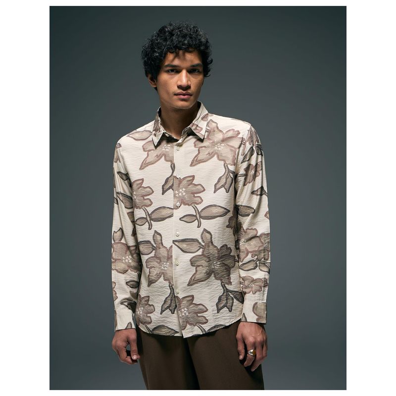 Flying Machine Brown Floral Printed Color Of Home Shirt (42)