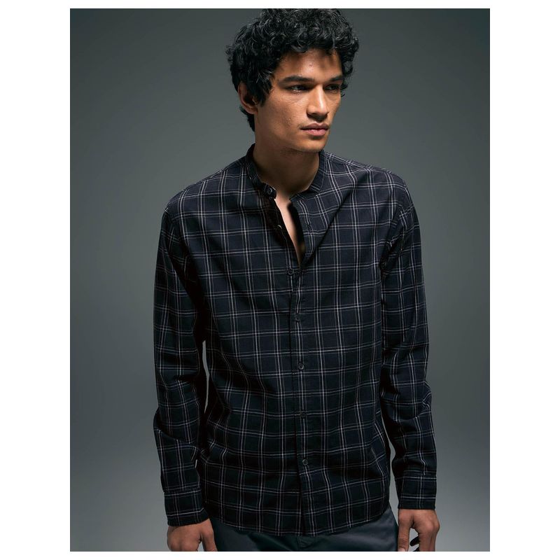 Flying Machine Black Plaid Checks Pure Cotton Shirt (42)