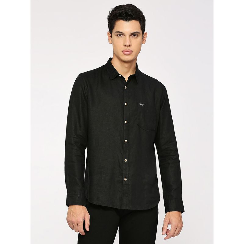Pepe Jeans Black Patch Pocket Full Sleeves Shirt (M)