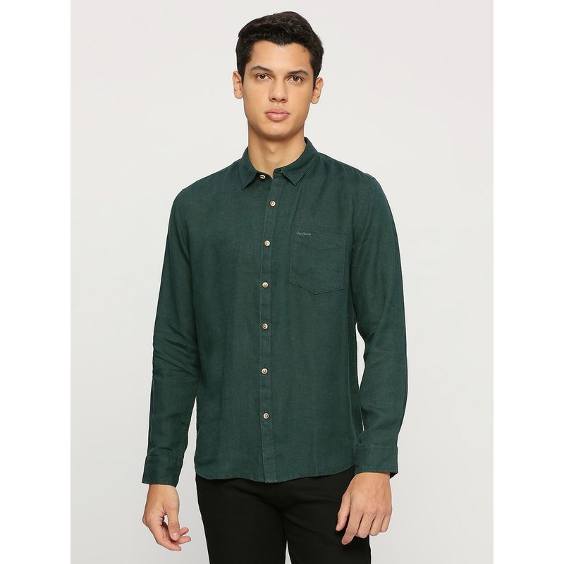 Pepe Jeans Green Patch Pocket Full Sleeves Shirt (S)