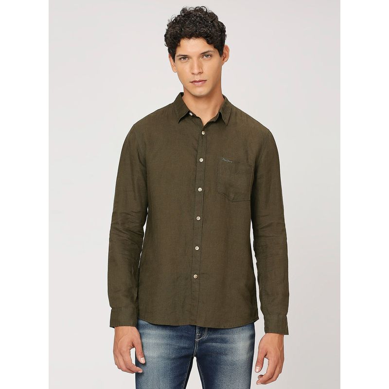 Pepe Jeans Olive Patch Pocket Full Sleeves Shirt (S)