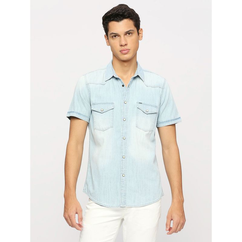 Pepe Jeans Blue Denim Short Sleeves Shirt (XL)