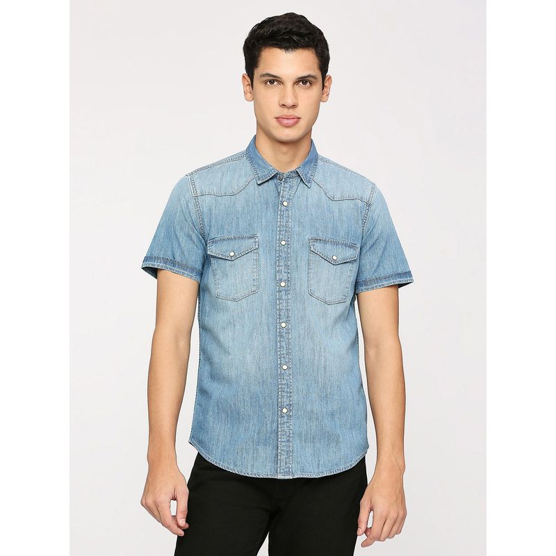 Pepe Jeans Blue Denim Short Sleeves Shirt (XL)