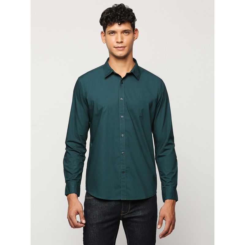 Pepe Jeans Dark Green Solid Long Sleeve Shirt (S)