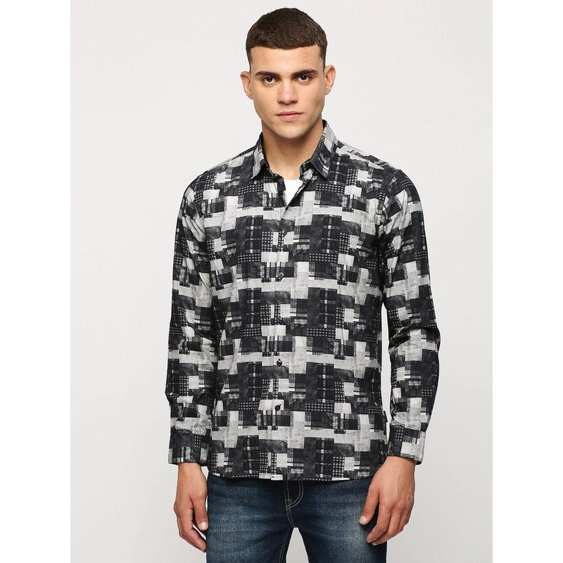 Pepe Jeans Black Printed Full Sleeves Shirt (XL)