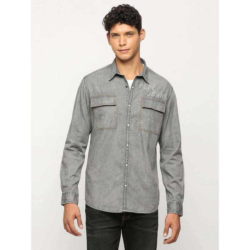 Pepe Jeans Grey Denim Full Sleeves Shirt (M)