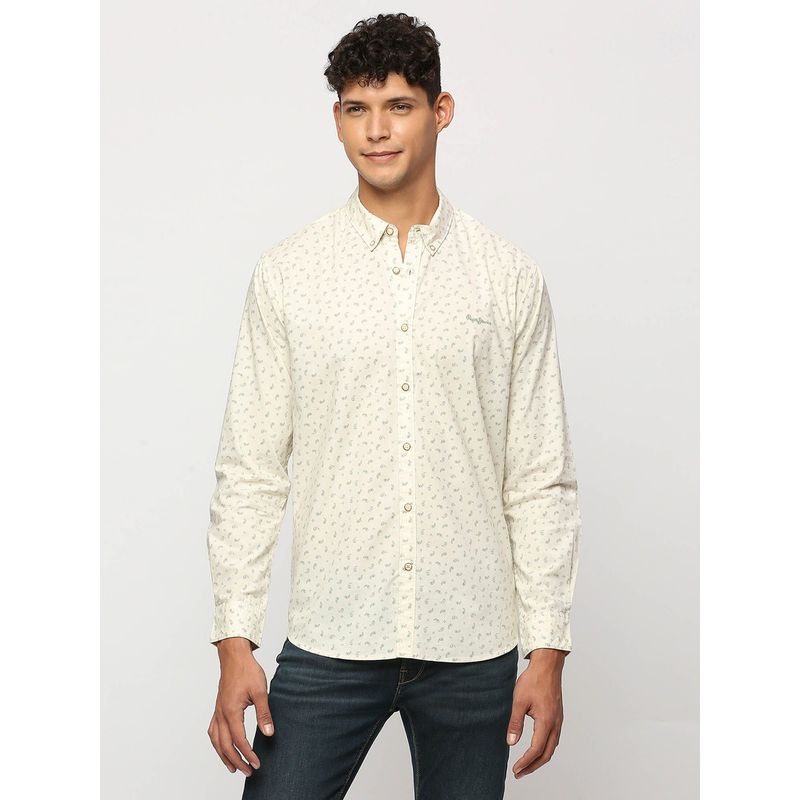 Pepe Jeans Off-White Printed Full Sleeves Shirt (S)