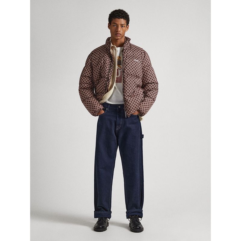 Pepe Jeans Brown Printed Full Sleeve Jacket (XL)