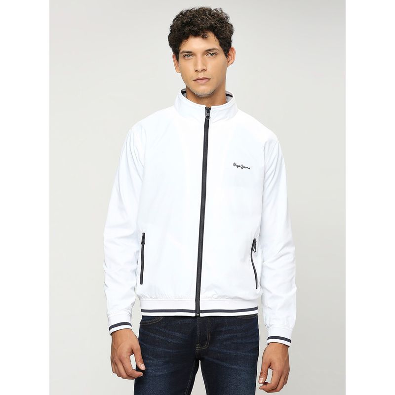 Pepe Jeans White Lightweight Full Sleeves Jacket (XL)