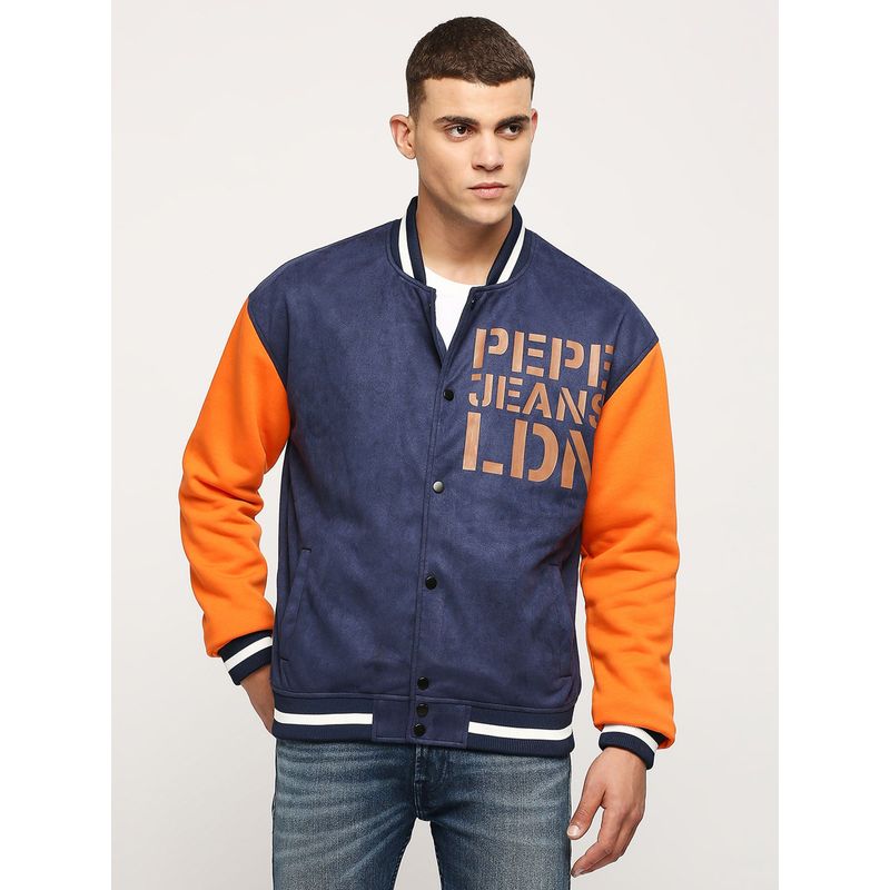 Pepe Jeans Navy Blue Printed Jackpot Fit Jacket (L)